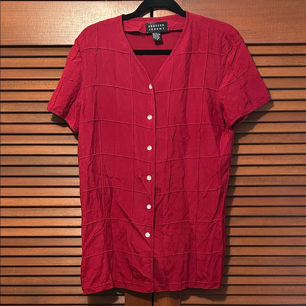 Vintage Spenser Jeremy Red Button-Down Silk Short Sleeve Blouse 10